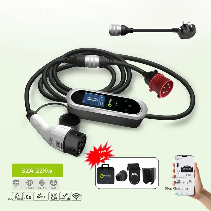 شاحن سيارات كهربائية محمول بقد - مراجعة Ev Charger Type 2 22Kw 32A 3 Phase وسعره