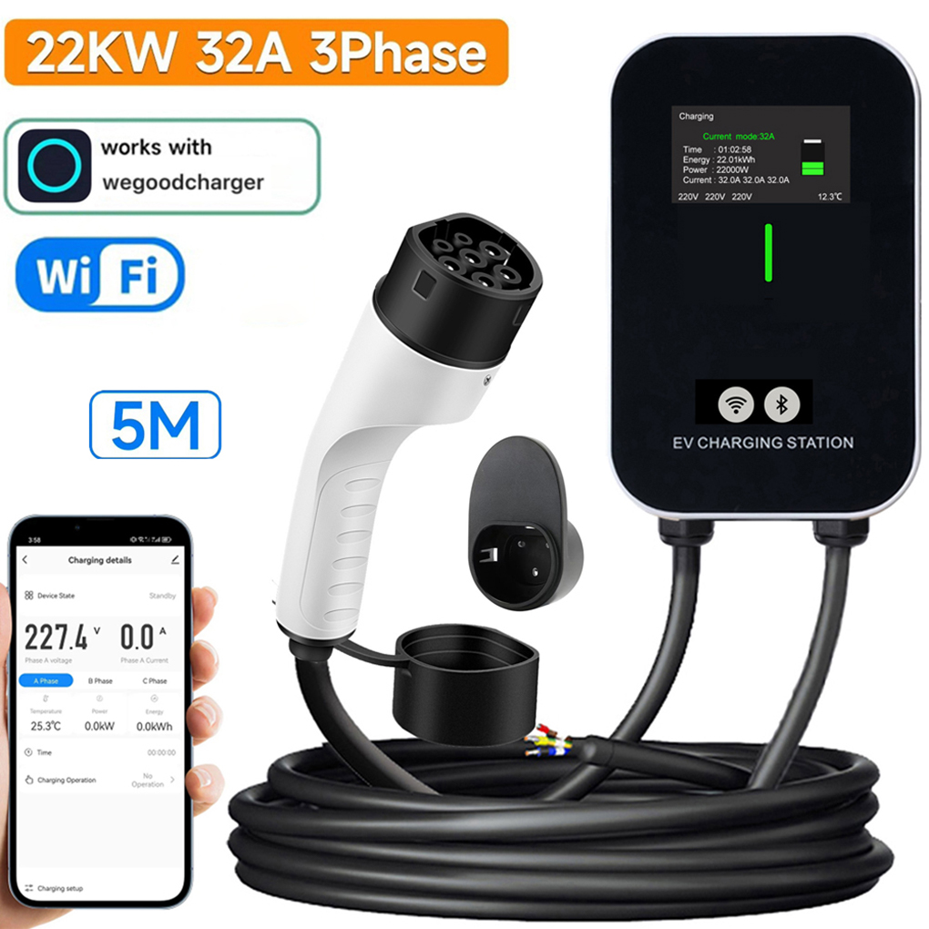 TYPE-2 Wallbox شاحن EV 7KW 11K - مراجعة Ev Charger Type 2 22Kw 32A 3 Phase وسعره